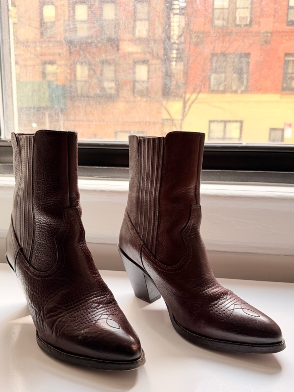 Polo by Ralph Lauren Dark Brown Leather Western Chelsea Ankle Booties